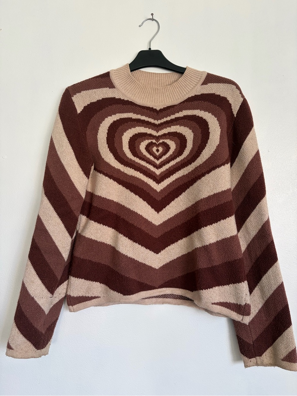 Cider Brown & Cream Heart-Stripe Crewneck Sweater